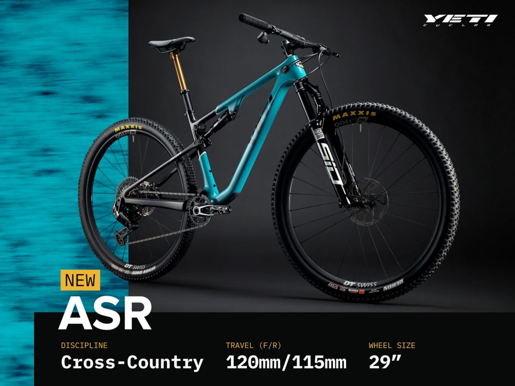 New Yeti ASR cross-country MTB with 120mm and 115mm front/rear travel and 29 inch wheels. 