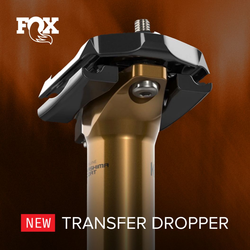   The new Fox Transfer dropper seatpost in close up showing the low-profile head design.  
