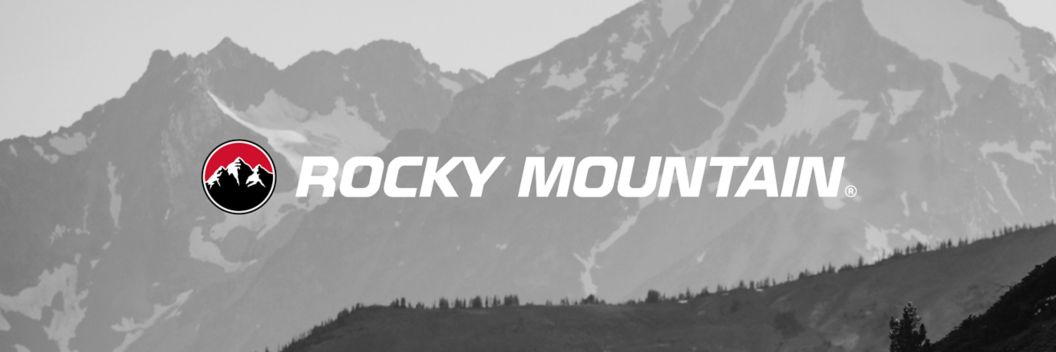 Rocky Mountain logo over a black & white image of a snow-capped mountain range.