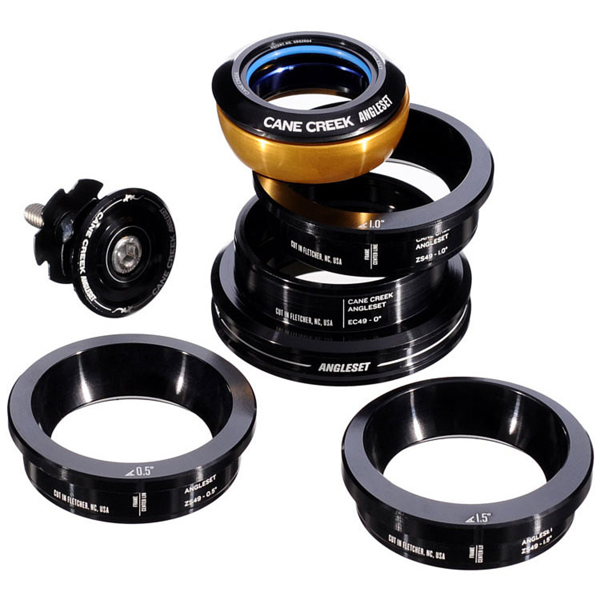 Cane Creek ZS49/EC49 AngleSet Tapered Headset Kit Components