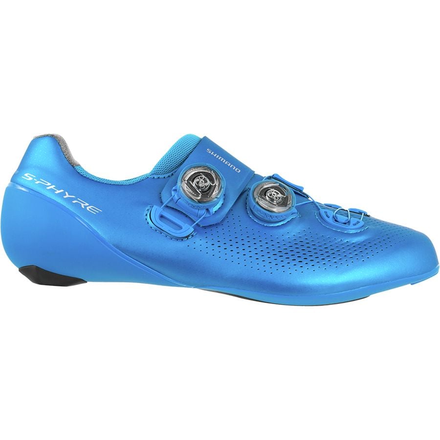 Blue Shimano S-Phyre RC9 wide road cycling shoe with two BOA dials