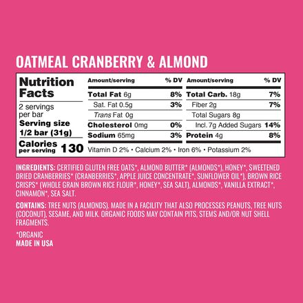 Kate's Real Food - Oatmeal Cranberry & Almond Bars - 12-Pack