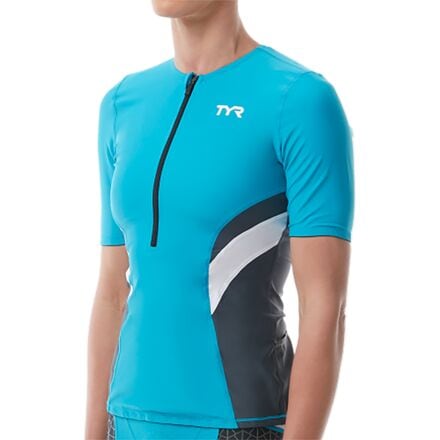 TYR - Competitor Short-Sleeve Top - Women's - Turquoise/Grey/White