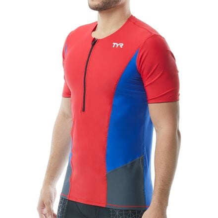 TYR - Competitor Short-Sleeve Top - Men's - Red/Blue/Grey