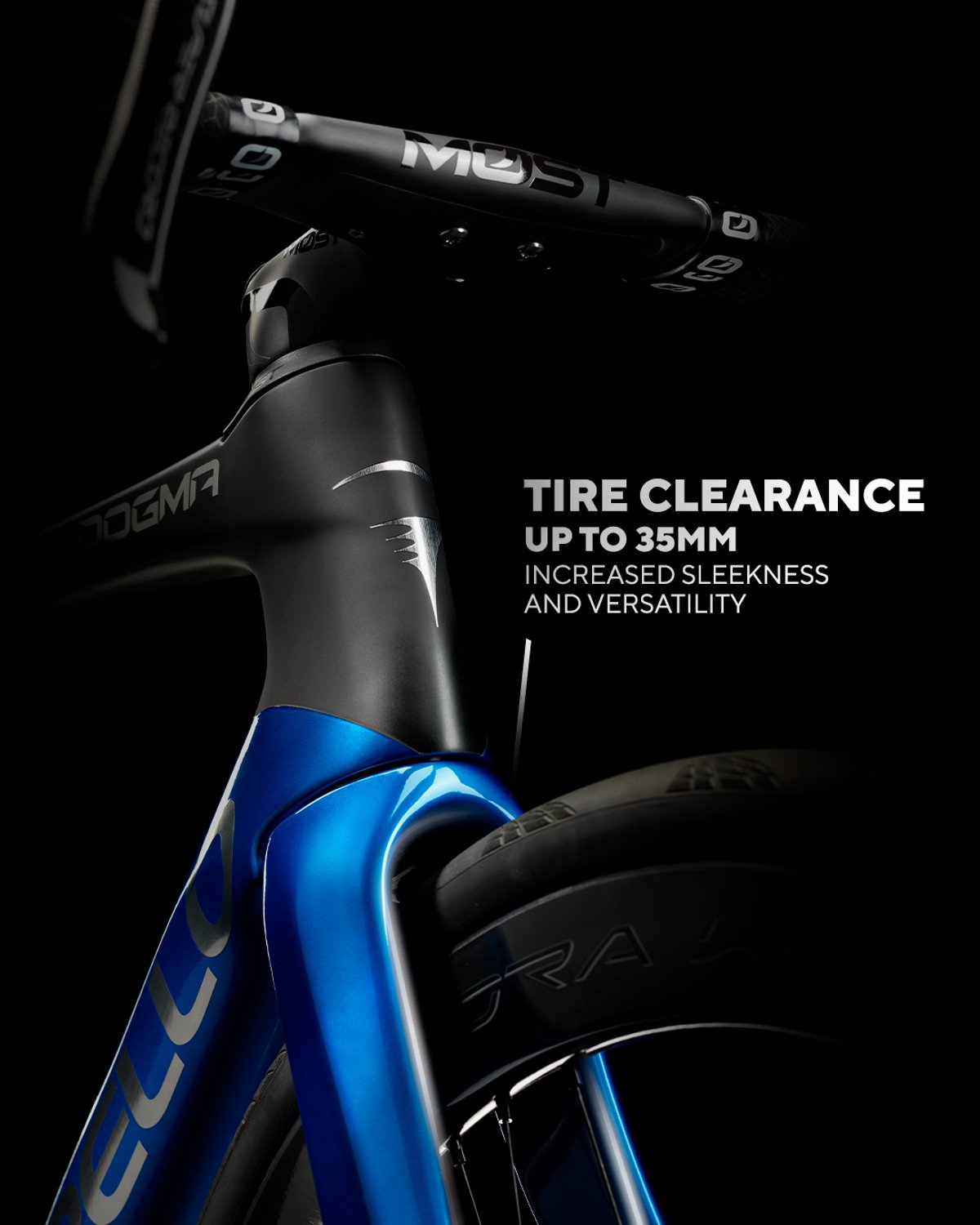 Tire clearance infographic showing front tire and fork.