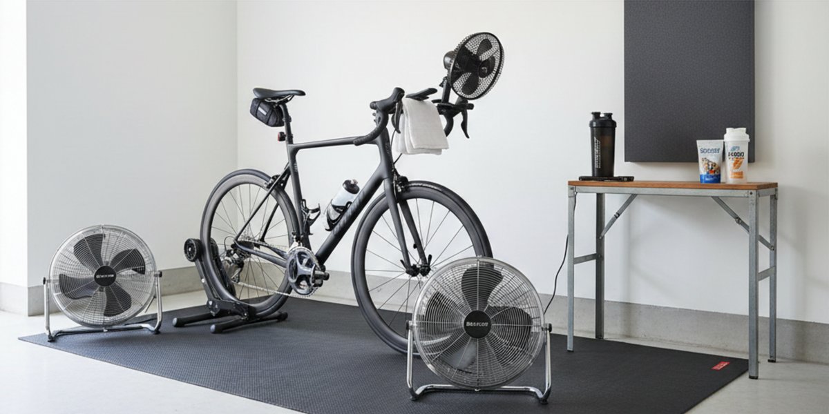How to set up an indoor cycling training station: fans, sweat protection, hydration, and noise control