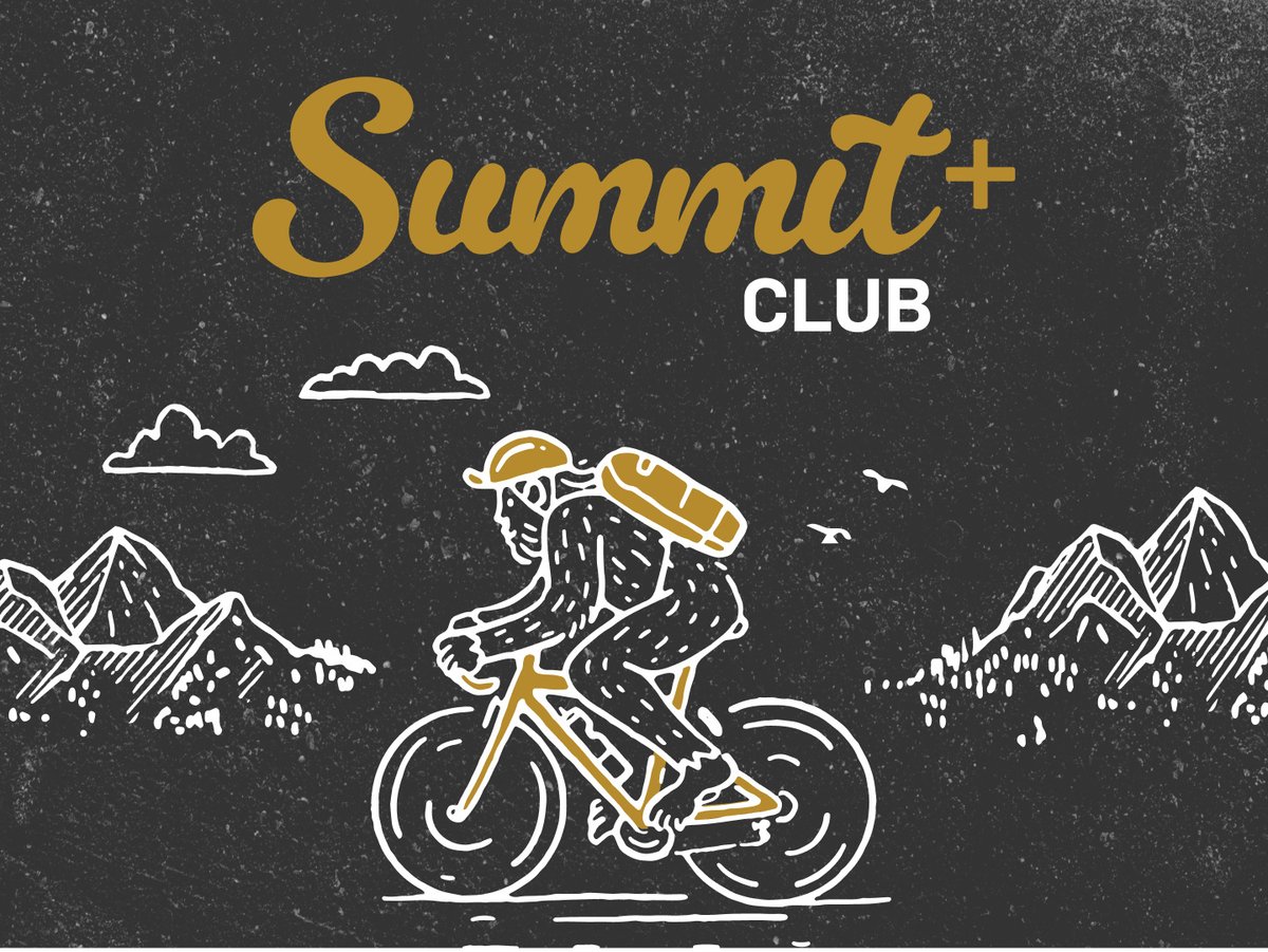An illustrated yeti pedaling a bike below the Summit Club+ logo.