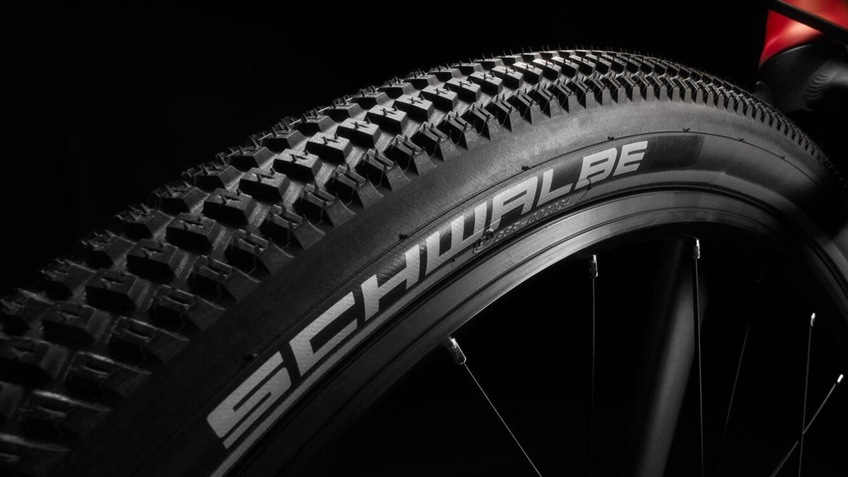Detail shot of tread on Schwalbe all-terrain tires.