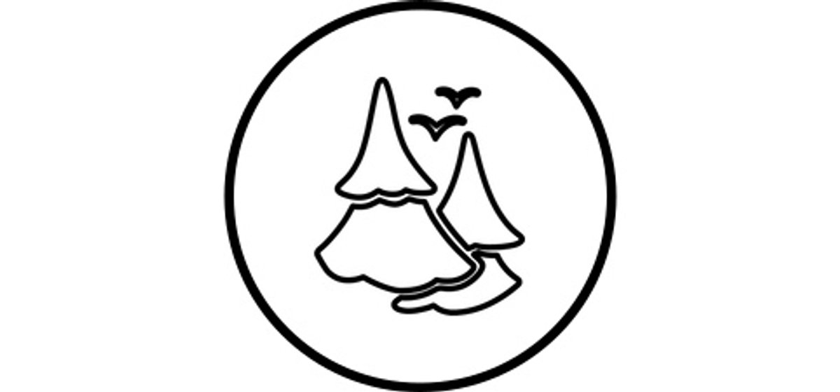 Graphic icon showing trees and birds.