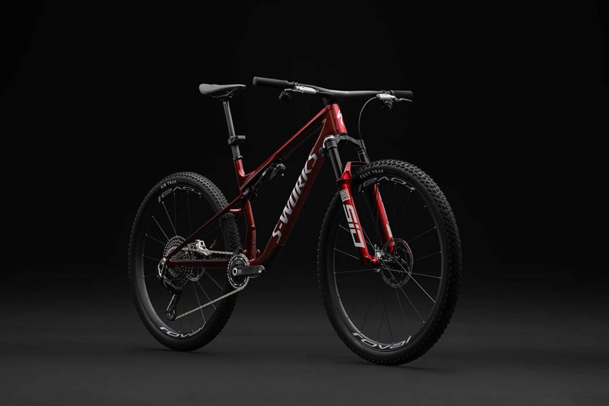 Full profile studio shot of Specialized Epic 9 S-Works bike.