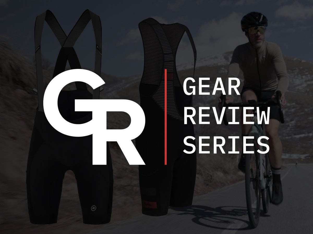 Gear Review Series text over an image of a cyclist and cycling apparel.