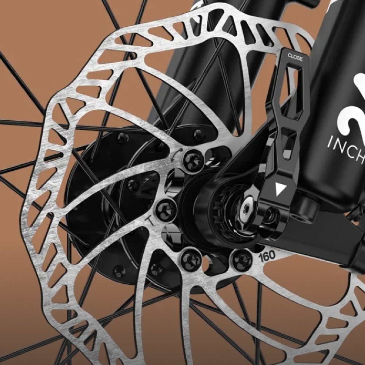 Detail shot of Woom Off disc break rotor.