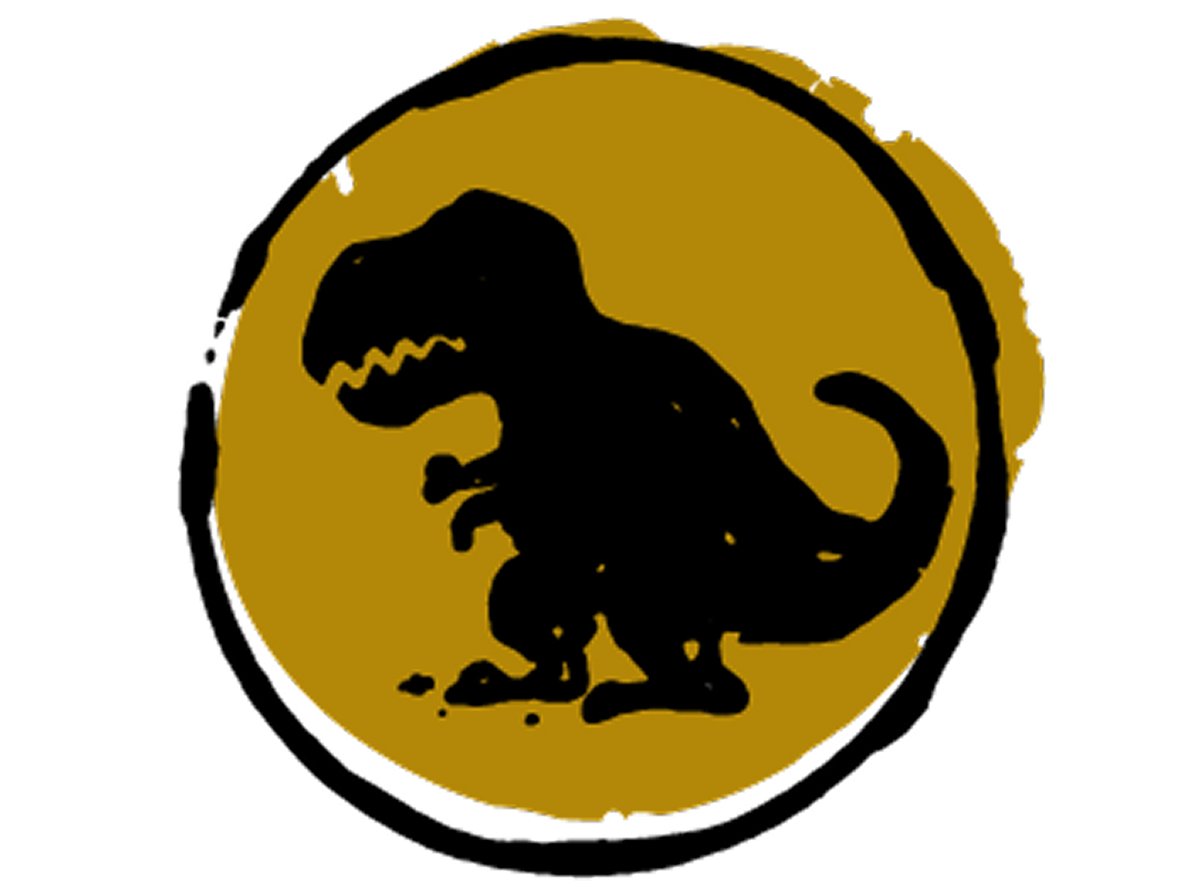 Stylized image of a dinosaur in a circle