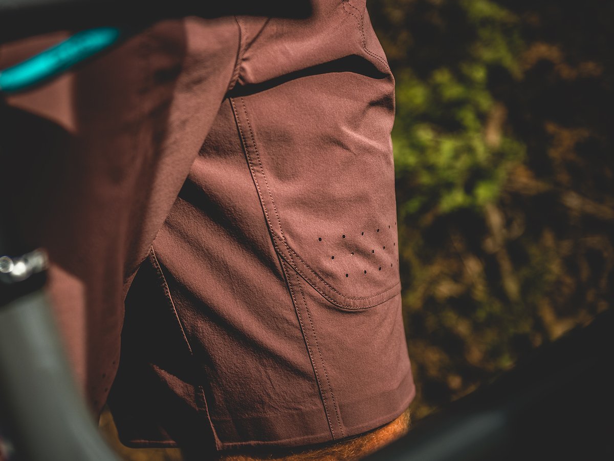 Close up of Slickrock short laser-cut perforations.