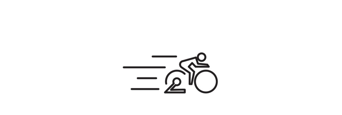 Line art drawing of a person riding their Garmin Tacx Nera Trainer, speed lines behind them.