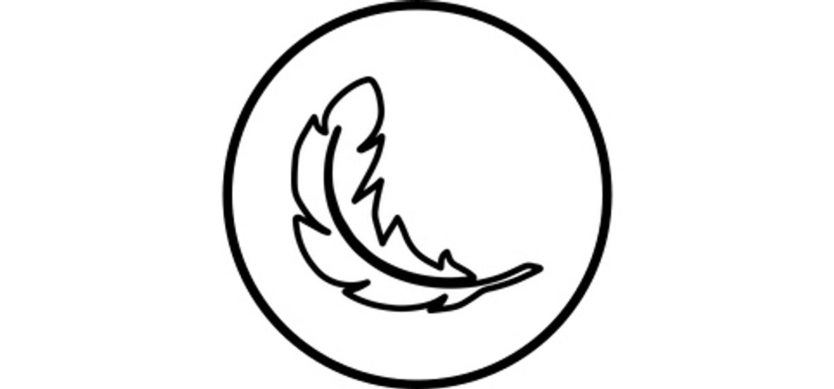 Graphic icon showing a feather.
