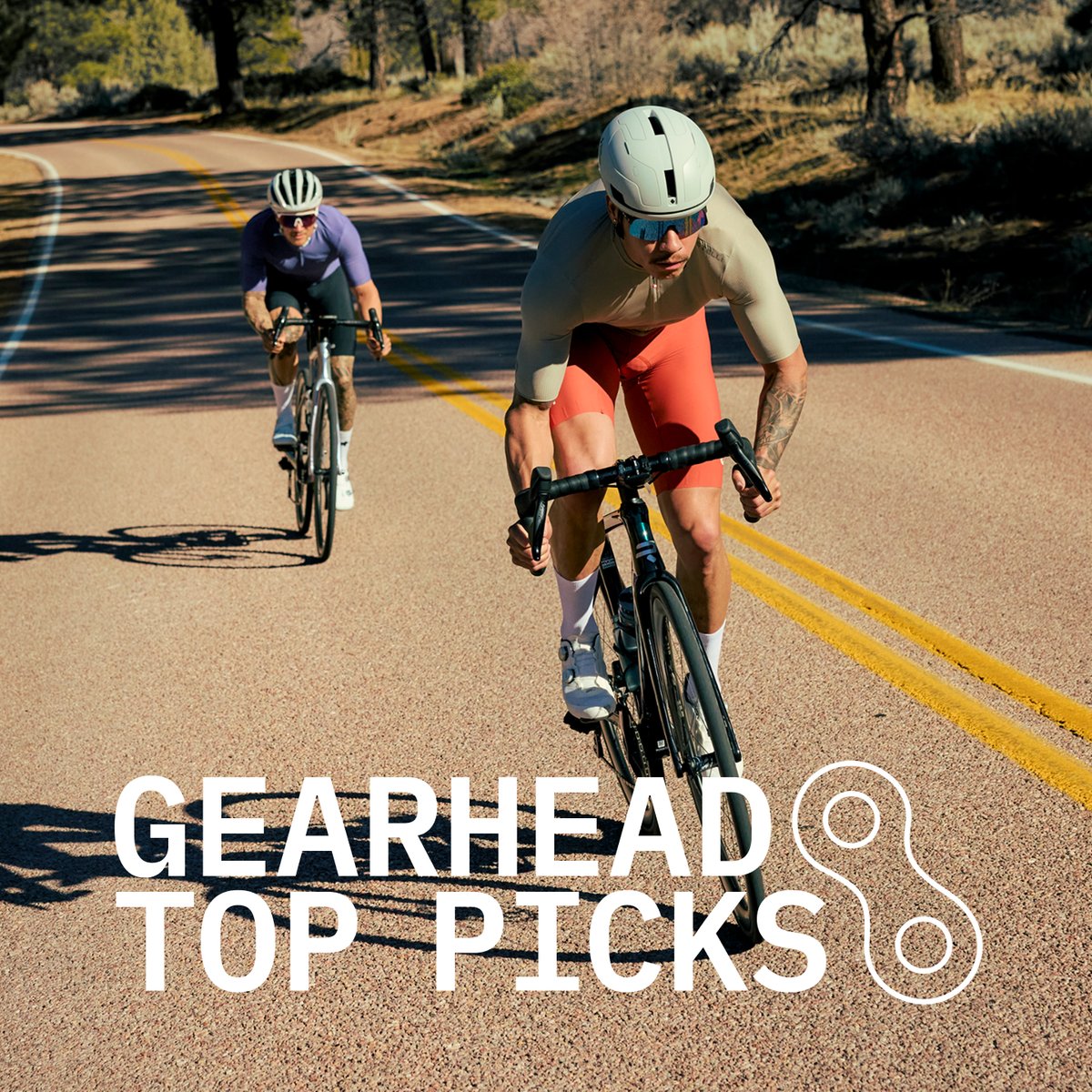 Two road cyclists mid-climb. Gearhead Top Picks.