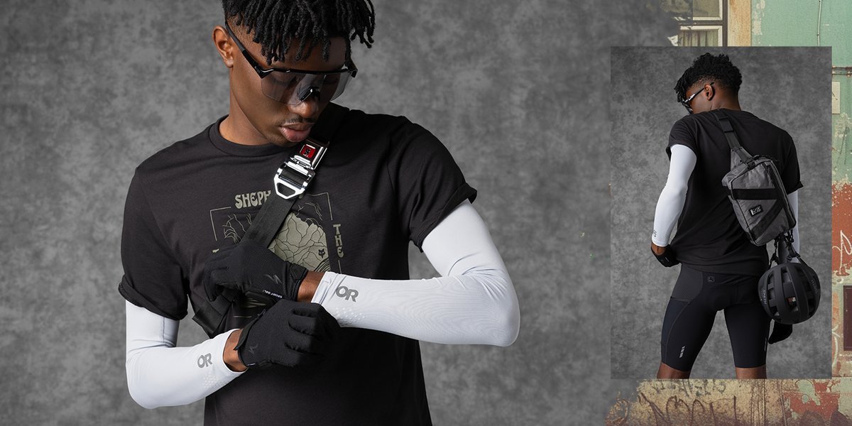 Men’s gravel MixFits kit #1 with a rider showing the undershirt and sling bag.