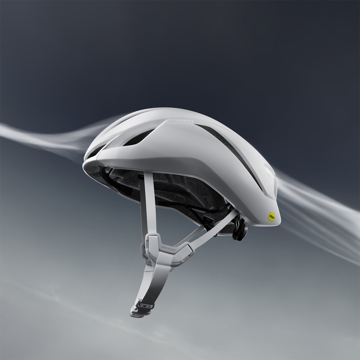 A side view of the Evade 4, with wind details to show its aerodynamics.