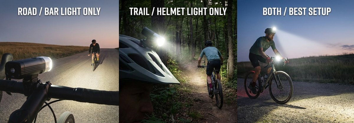 Bar Light vs Helmet Light vs Both: Best Setup for Road and Trail