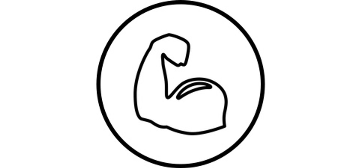 Graphic icon showing an arm flexing .